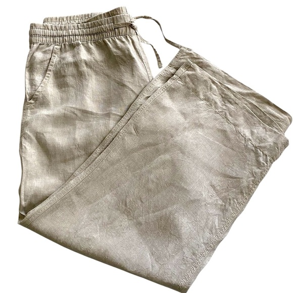 L.L. Bean Cream Beige Linen Straight Wide Leg Pants Size 16 Petite Lagenlook - Picture 4 of 13